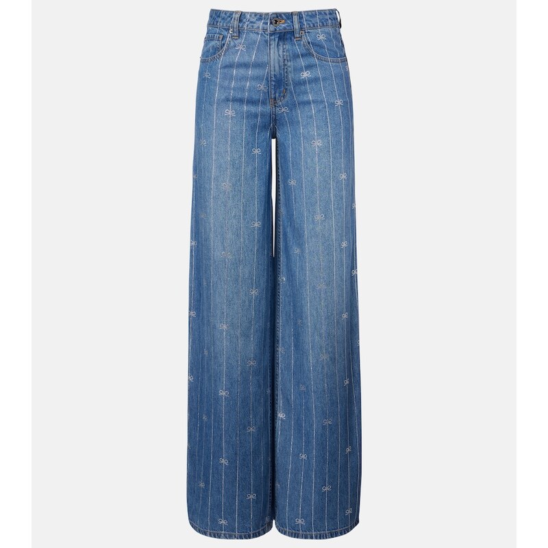 Self-Portrait Striped wide-leg jeans