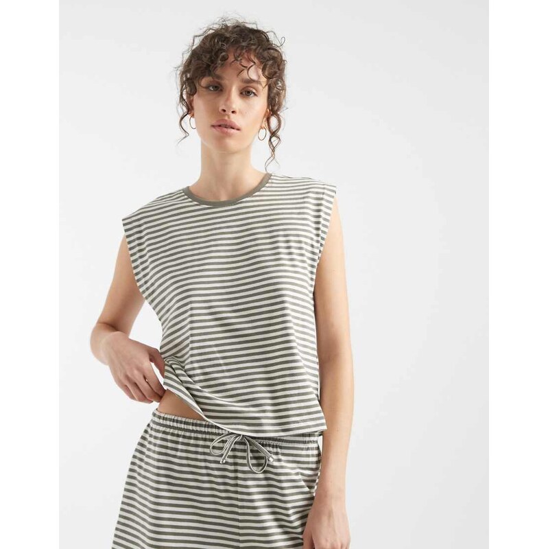 ONLY boxy top co-ord in dark green stripes