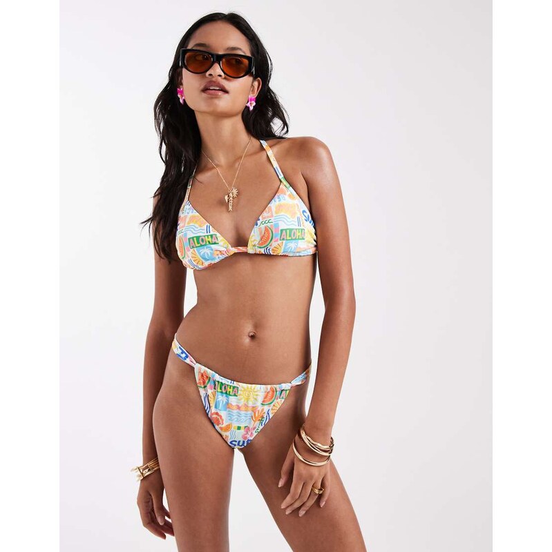 New Look aloha tanga bikini bottoms in multicolour