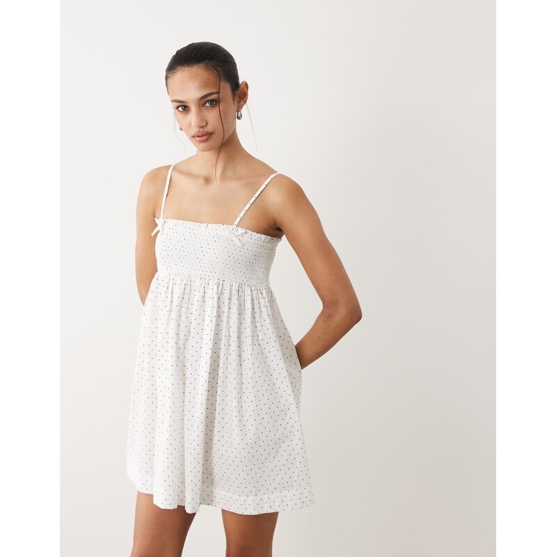 Cotton On ruffle sleeveless mini dress in white micro polka