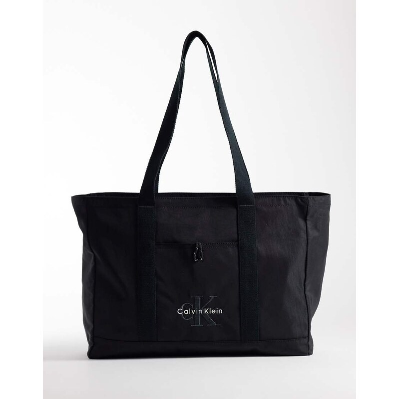 Calvin Klein large nylon logo tote bag in black