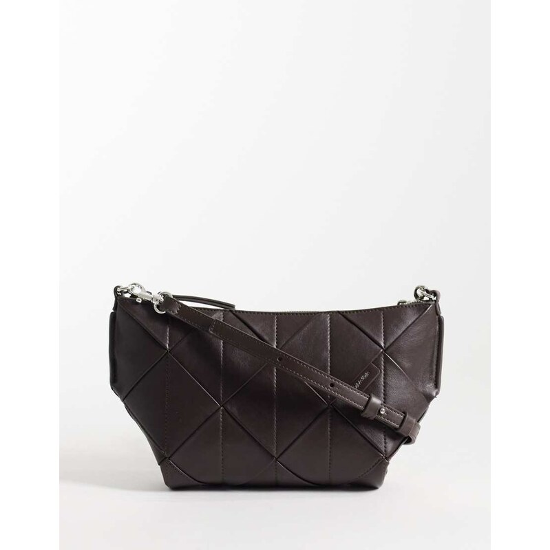 Calvin Klein woven shoulder bag in chocolate brown