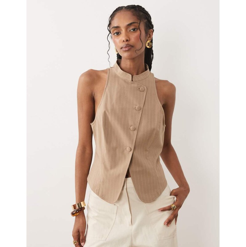 Miss Selfridge tailored mandarin asymmetric waistcoat in stripe