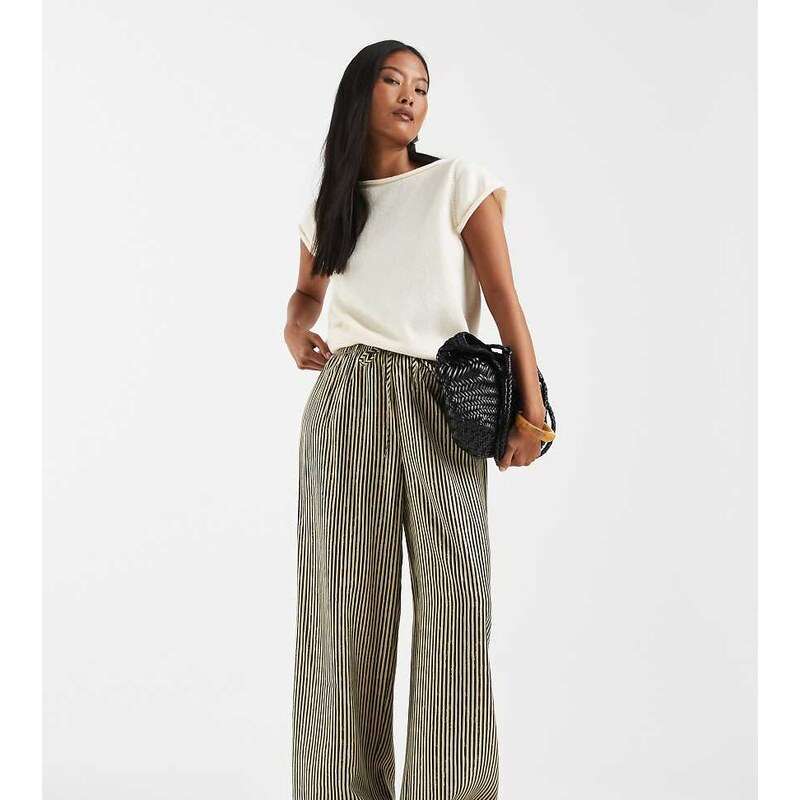 ONLY Petite pull on trousers in black stripes