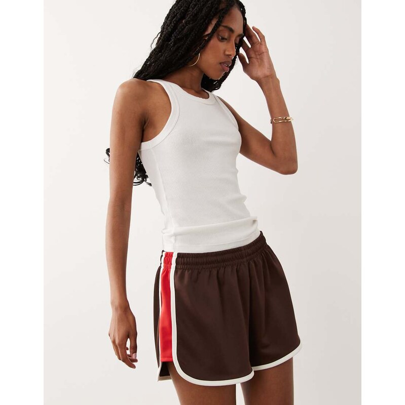 ASOS DESIGN tricot piping detail runner short in chocolate-Brown
