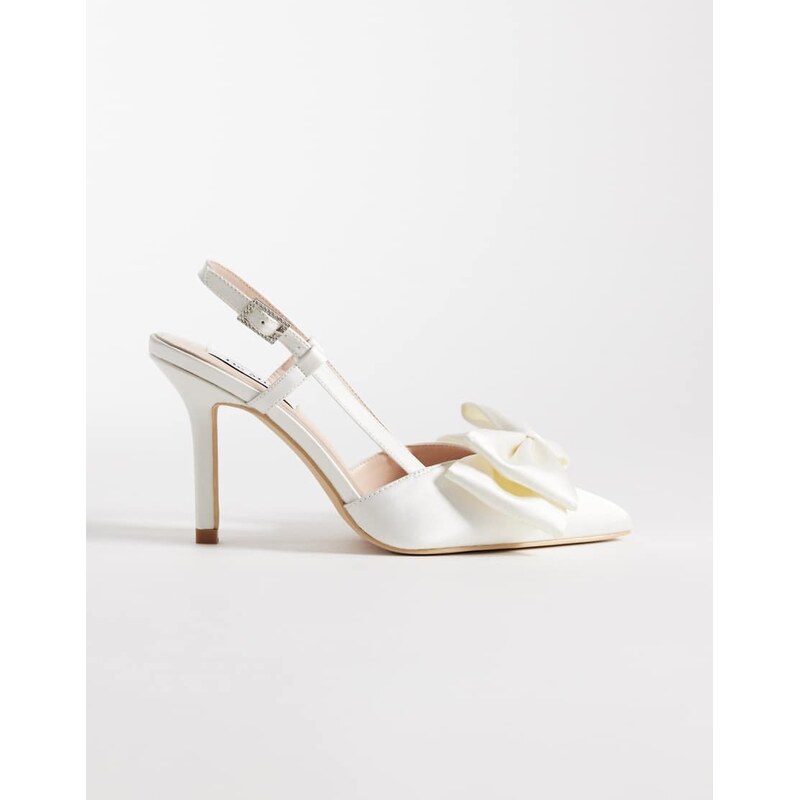 Be Mine Anica slingback heeled shoes with bow in ivory satin