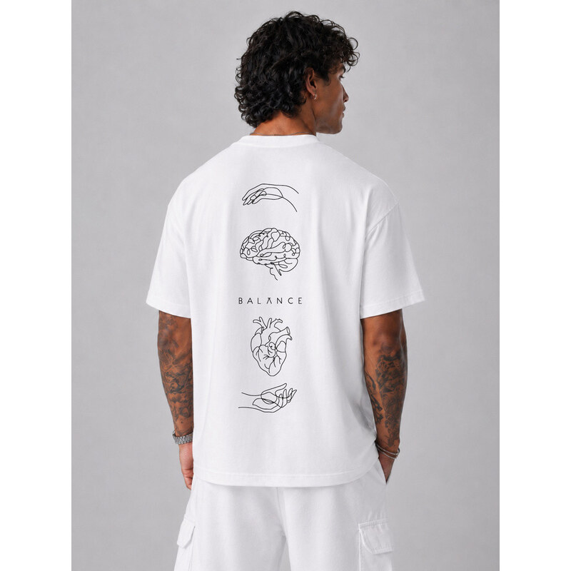 Pánské bavlněné tričko oversize s potiskem bílé FashionStreet