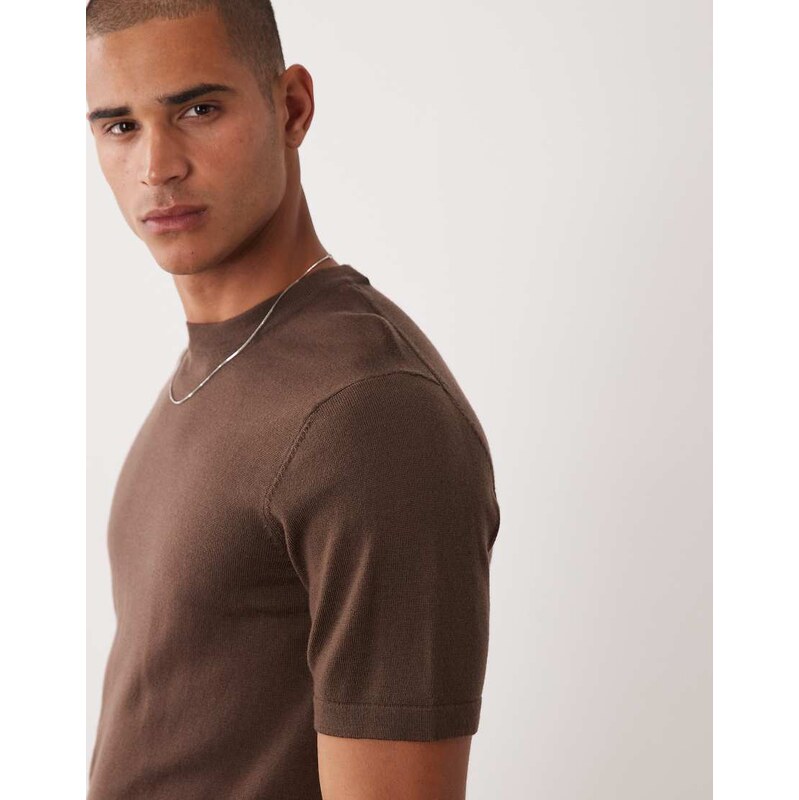 ASOS DESIGN knitted short sleeve pure merino wool crew neck t-shirt in 115918475