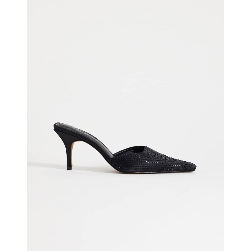 Topshop Avery embellished pointed mule mid court in black