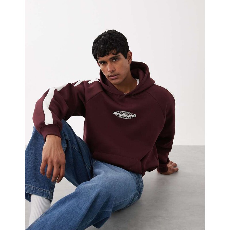 Cotton On box fit graphic hoodie in burgundy-Red