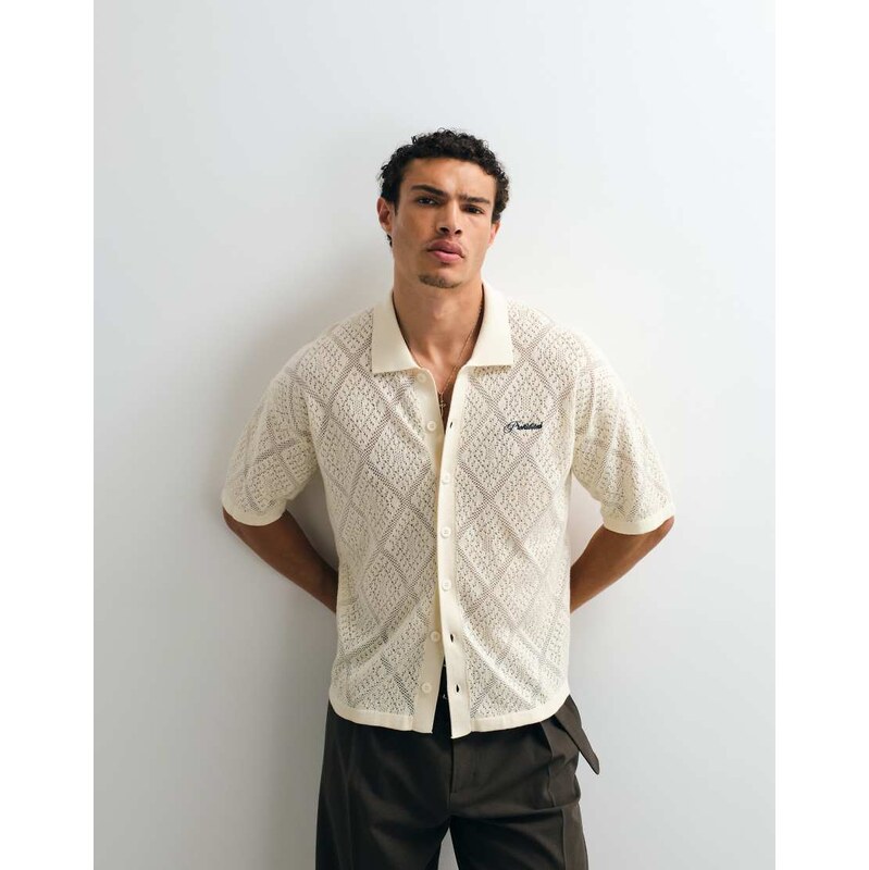 Prohibited knitted lace shirt in cream-Yellow