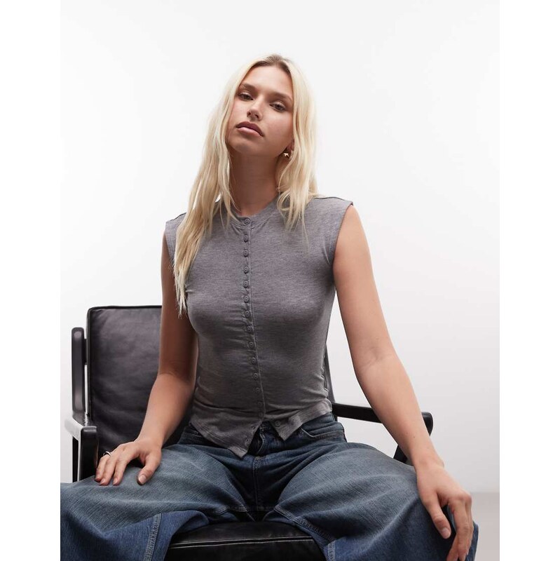 Weekday button front top in grey melange