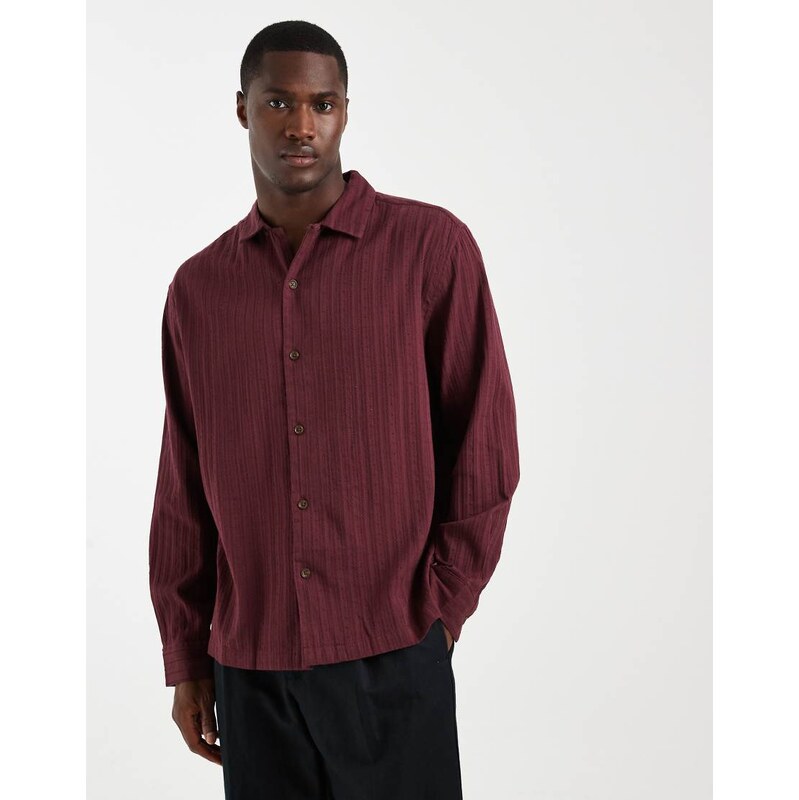 ASOS DESIGN relaxed revere textured shirt in burgundy