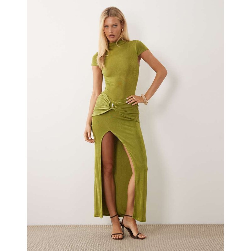 Ruched & Ready textured slinky drape waist gold hardware split