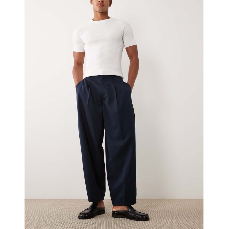 ASOS DESIGN smart wide barrel leg trousers in navy