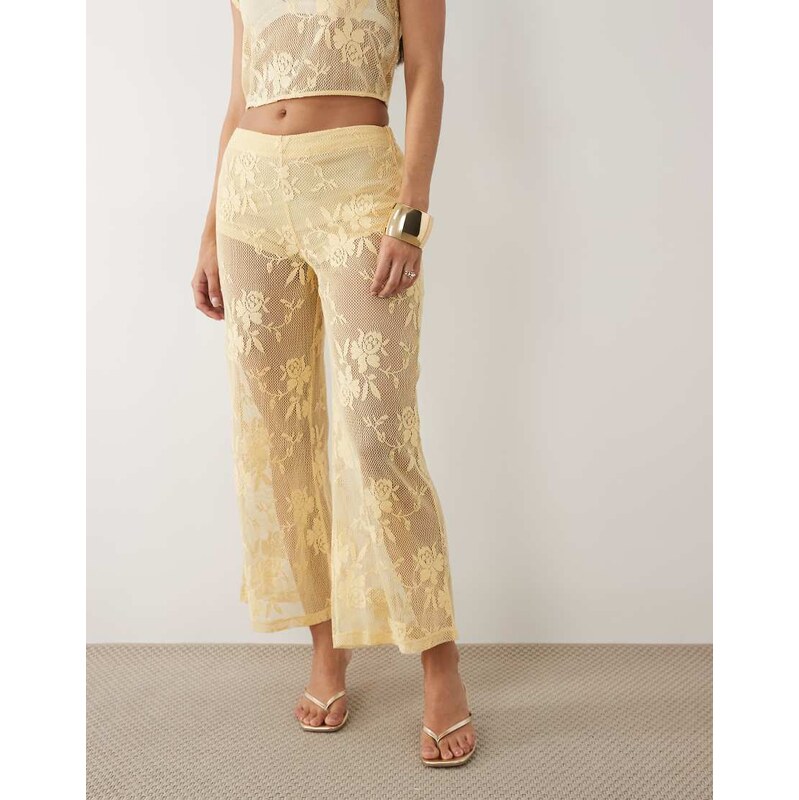 ASOS DESIGN co-ord crochet floral lace flare trouser in yellow