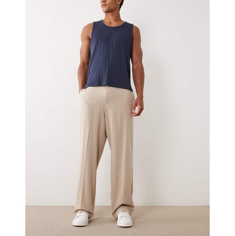 ASOS DESIGN FlexMax smart wide leg trousers in stone with