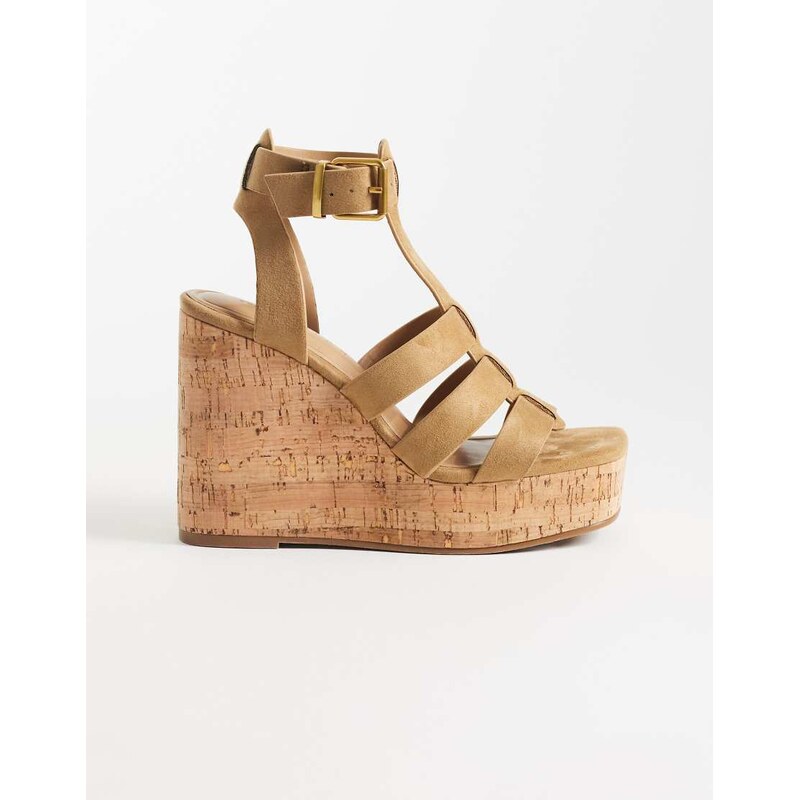 ASOS DESIGN Tova caged t bar wedges in sand-Neutral