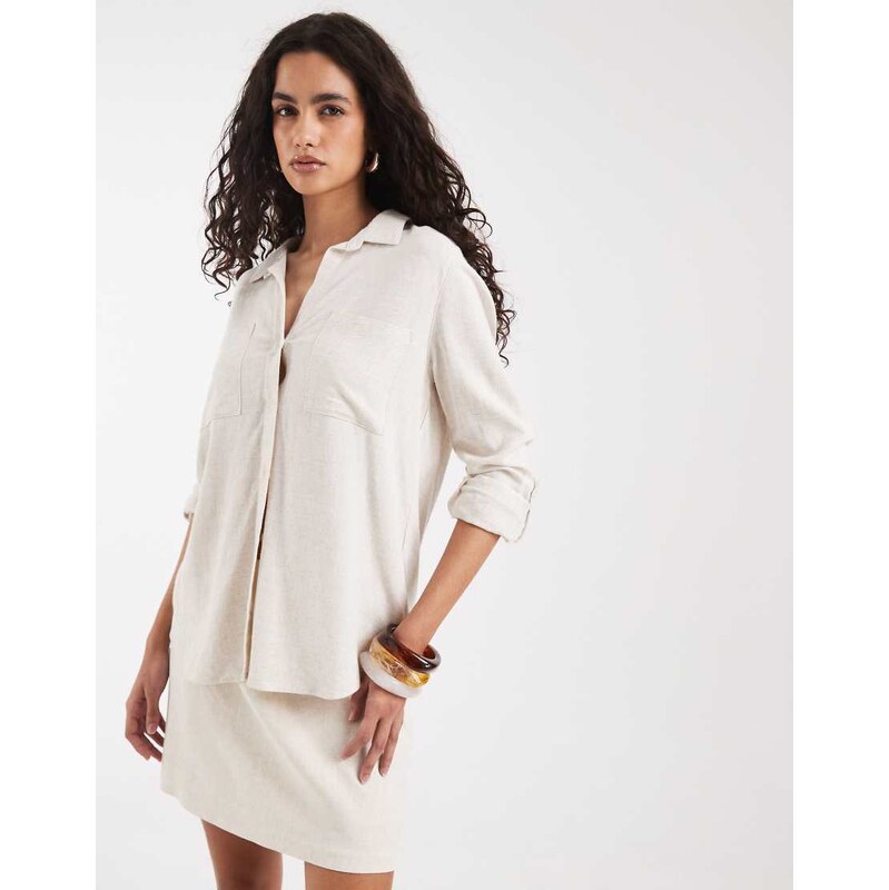 ONLY linen mix oversize shirt in beige-Neutral