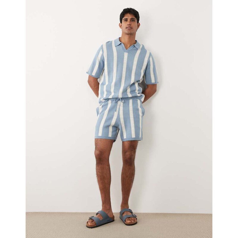 ASOS DESIGN knitted stripe short in blue & ecru-Multi