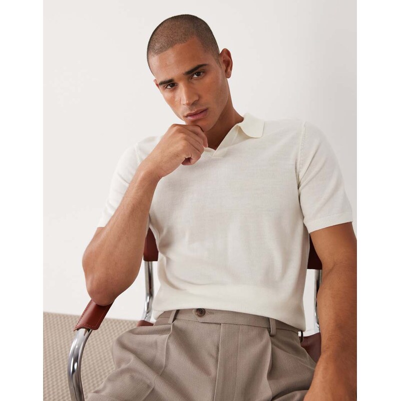ASOS DESIGN short sleeve knitted pure merino wool notch neck