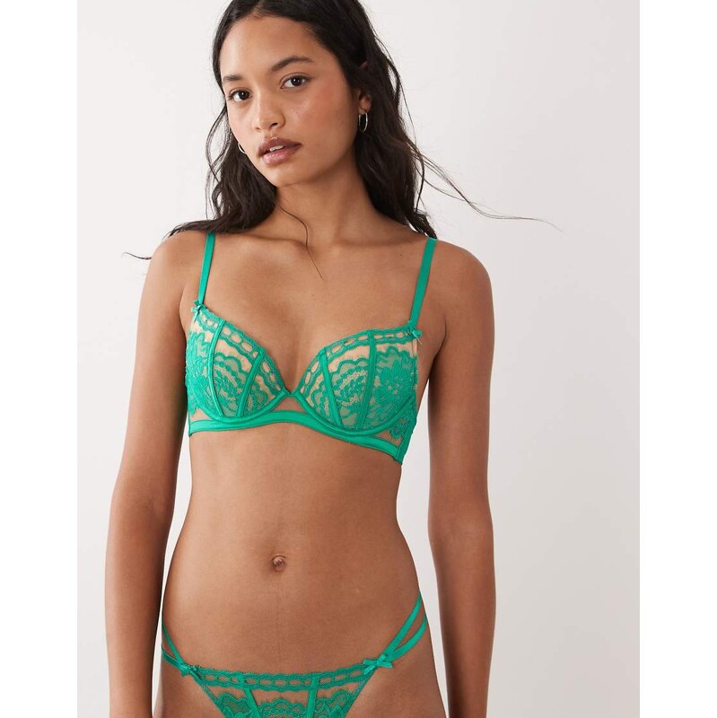 Ann Summers Caged Lace padded plunge bra in mid green