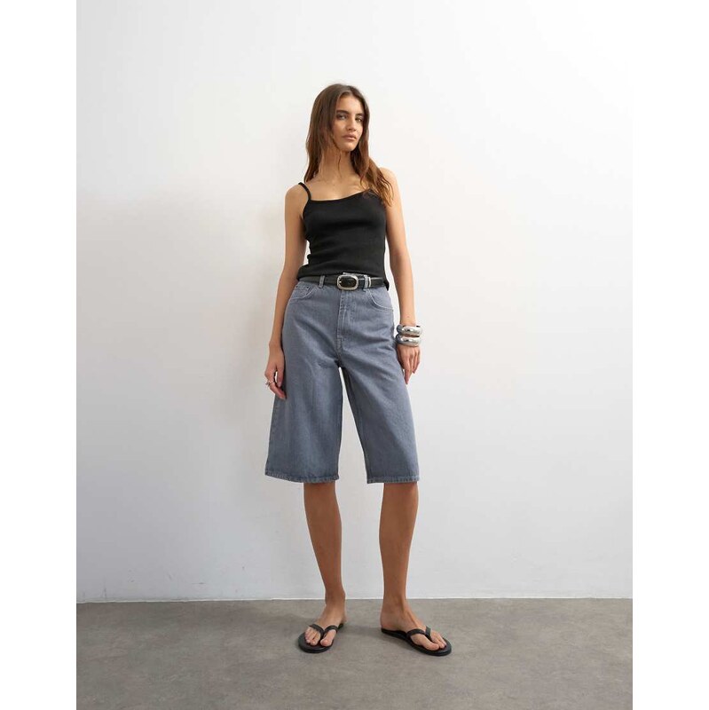 Topshop denim bermuda short in grey-Blue