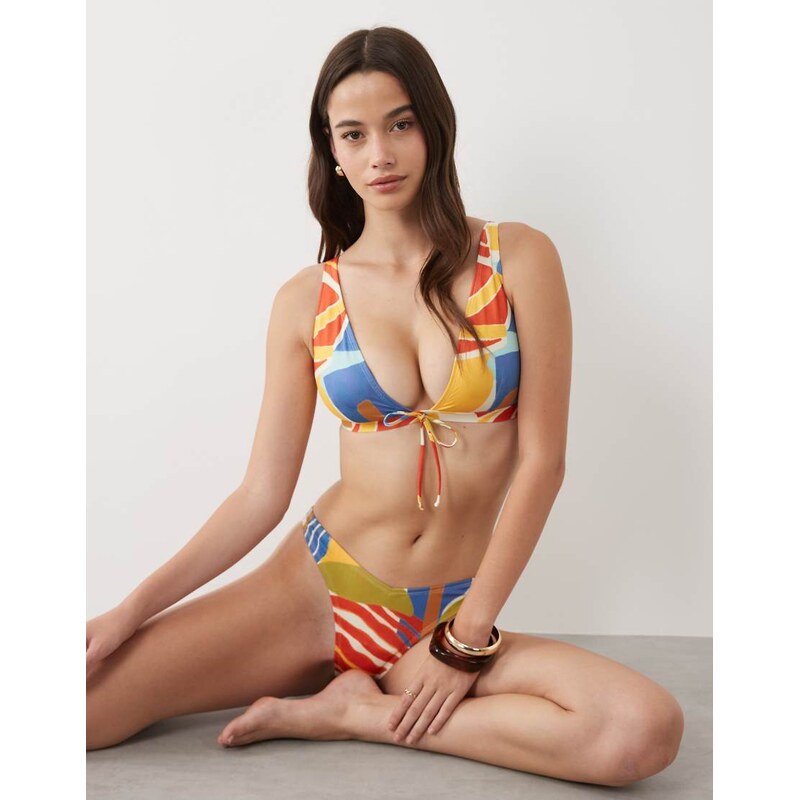 ASOS DESIGN Fuller Bust Ava tie front Alice bikini top in pop