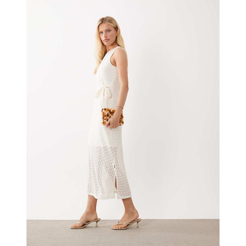 Vila jacquard knitted sleeveless midi dress with waist detail in