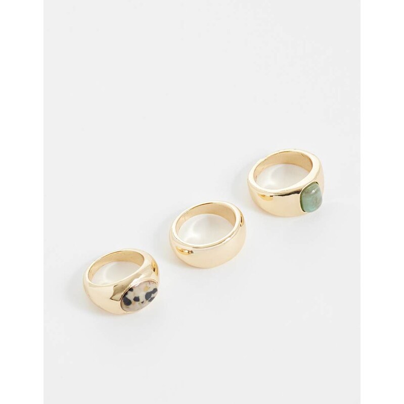 ASOS DESIGN pack of 3 stacking rings with green and dalmatian