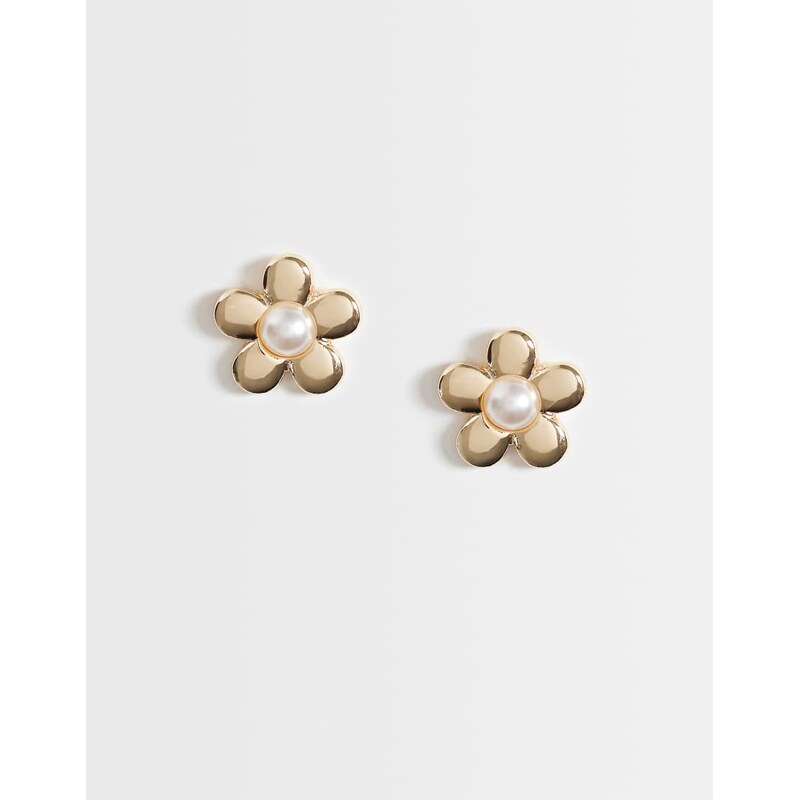 ASOS DESIGN mini flower stud earrings with faux-pearl centre in