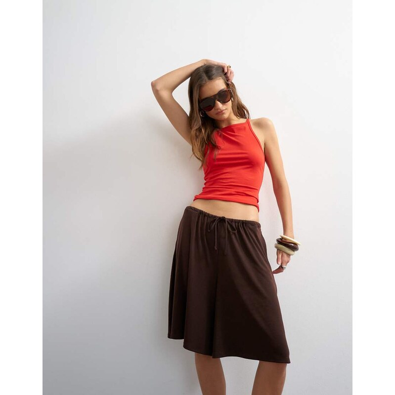 Topshop cupro bermuda drawstring shorts in brown