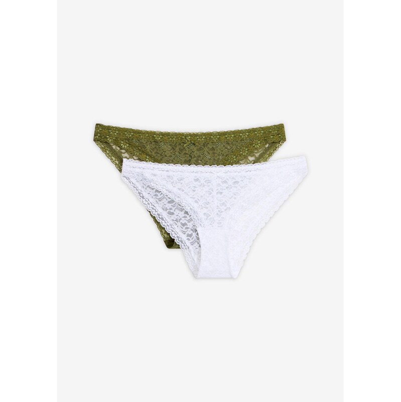 bonprix Minikalhotky s měkkou krajkou (2 ks v balení) zelená