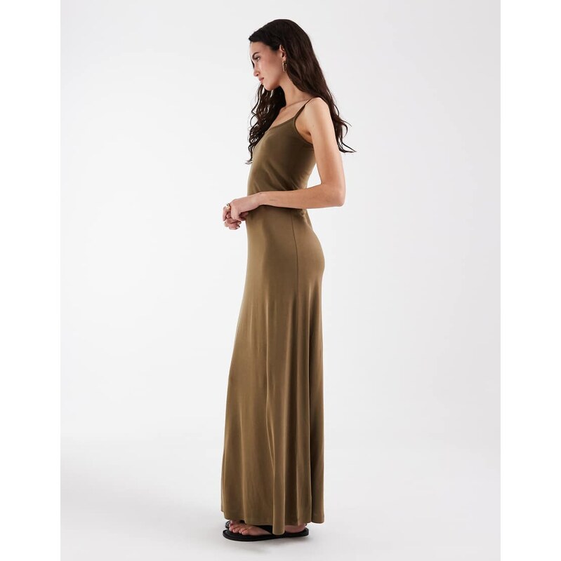 ASOS DESIGN modal blend soft touch slip dress in khaki-Green