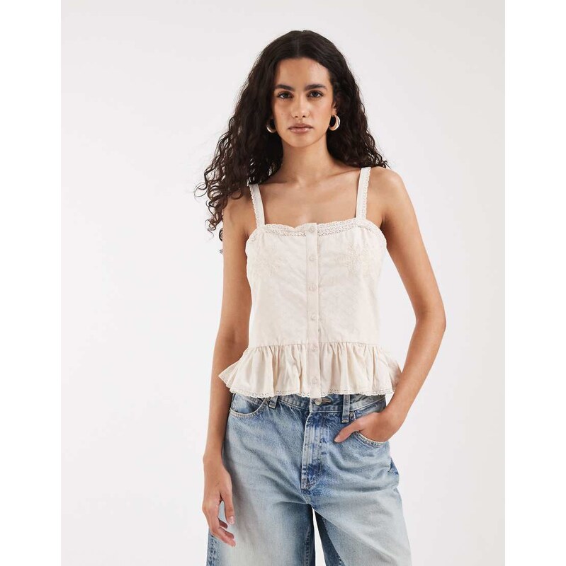 ONLY embroidery detail peplum top in cream-White