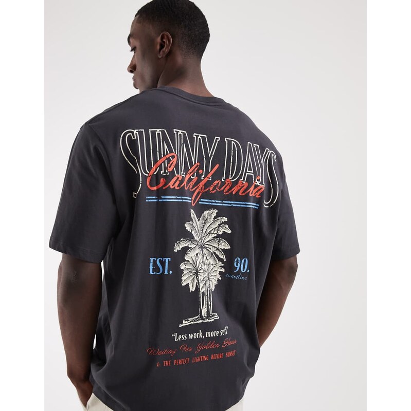 Jack & Jones oversized t-shirt with palm tree backprint in black