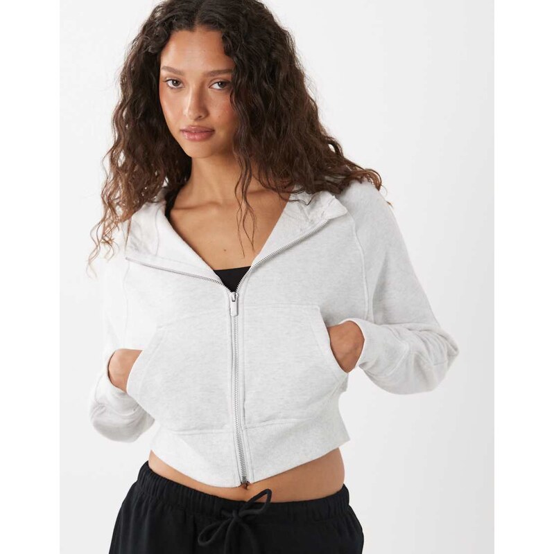 Cotton On Active raglan crop zip through hoodie in cloudy grey