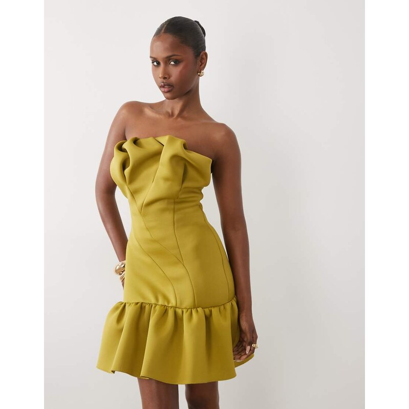 ASOS DESIGN structured mini dress with scrunched bardot in