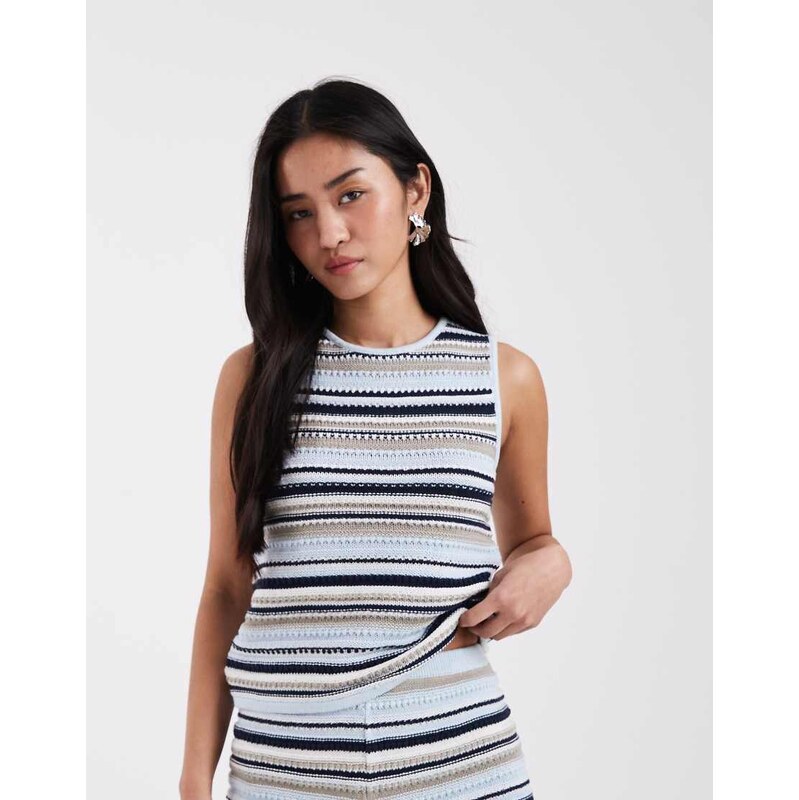 JJXX co-ord striped knit top in blue multi