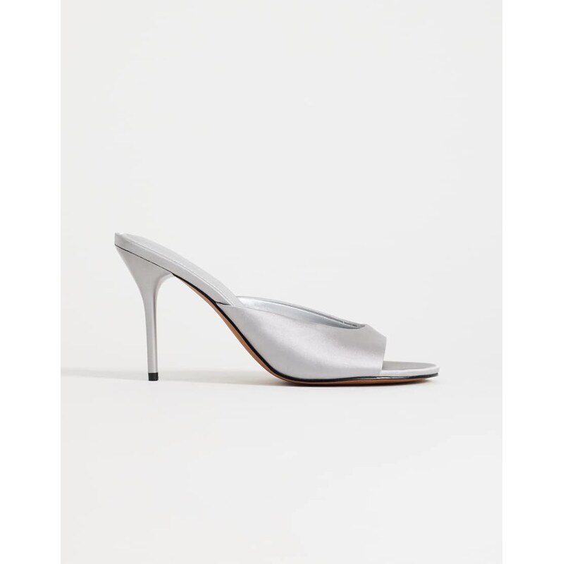 Topshop Nasim high heeled mule in grey satin
