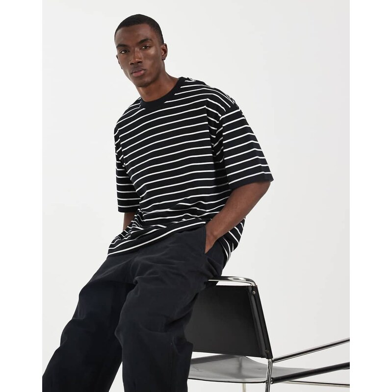 ASOS DESIGN oversized t-shirt in black and cream stripe-Multi