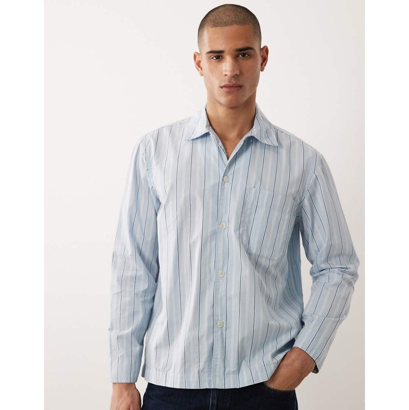 Selected poplin long sleeve shirt in blue stripe