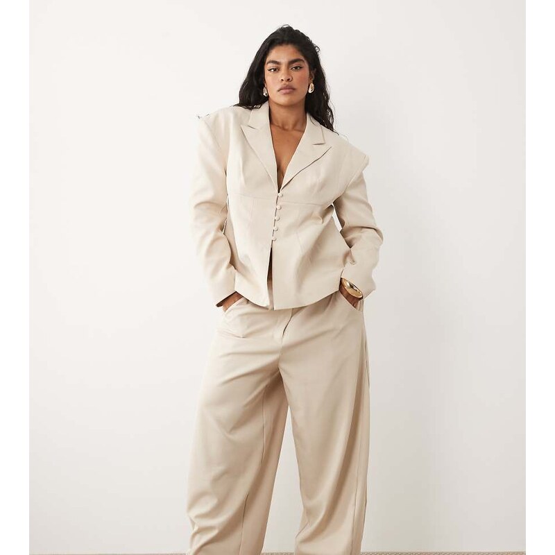 ASOS LUXE Curve co-ord tailored trousers in cream-Neutral