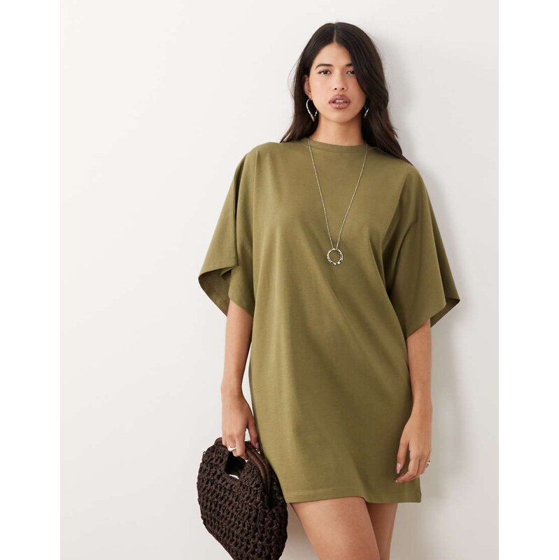 ASOS DESIGN mini batwing tshirt dress-Green