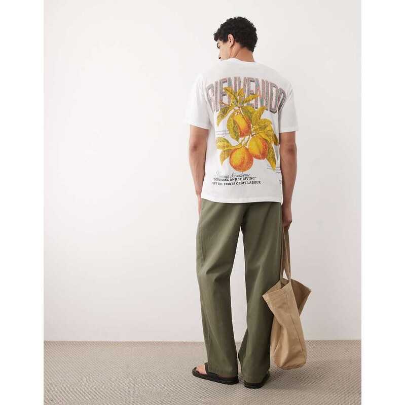 Jack & Jones oversized t-shirt with peach backprint in white