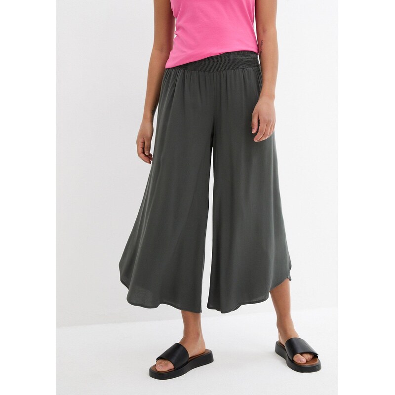 bonprix Kalhoty Culotte, délka k lýtkům, z měkké viskózy šedá