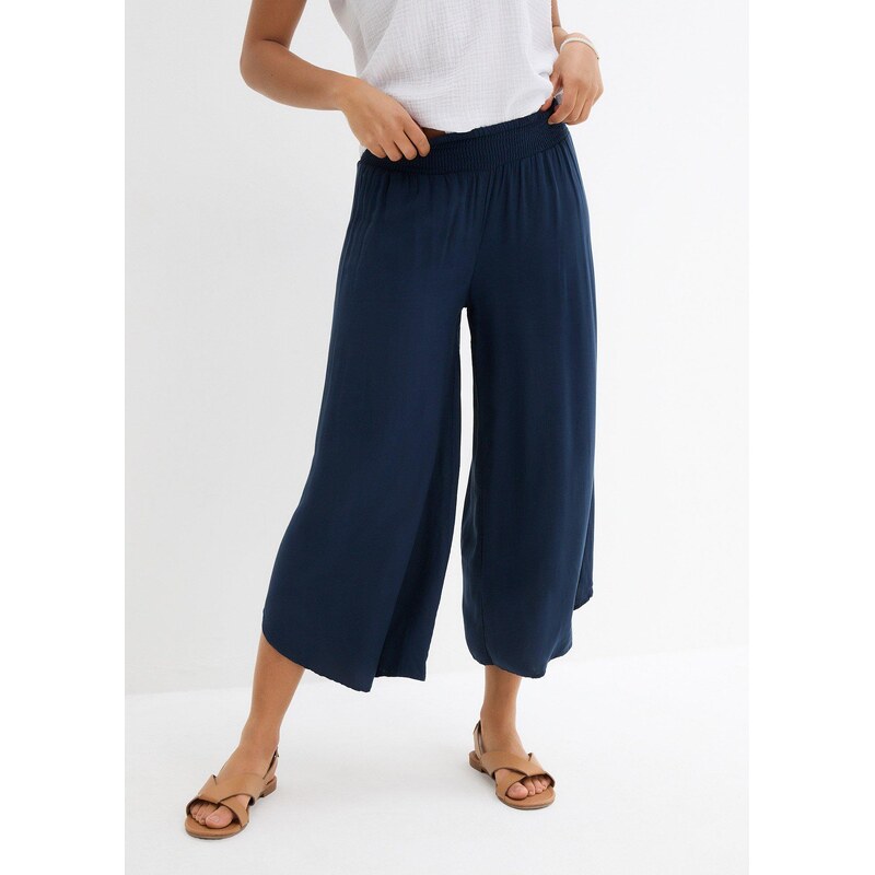 bonprix Kalhoty Culotte, délka k lýtkům, z měkké viskózy modrá