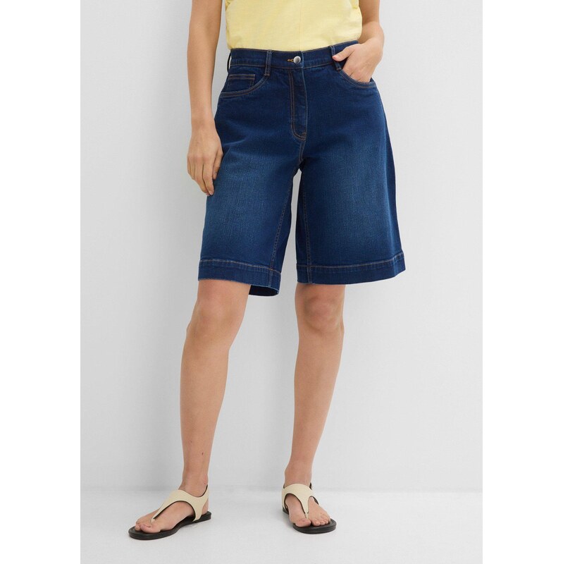 bonprix Džínové bermudy Mid Waist, s organickou bavlnou modrá