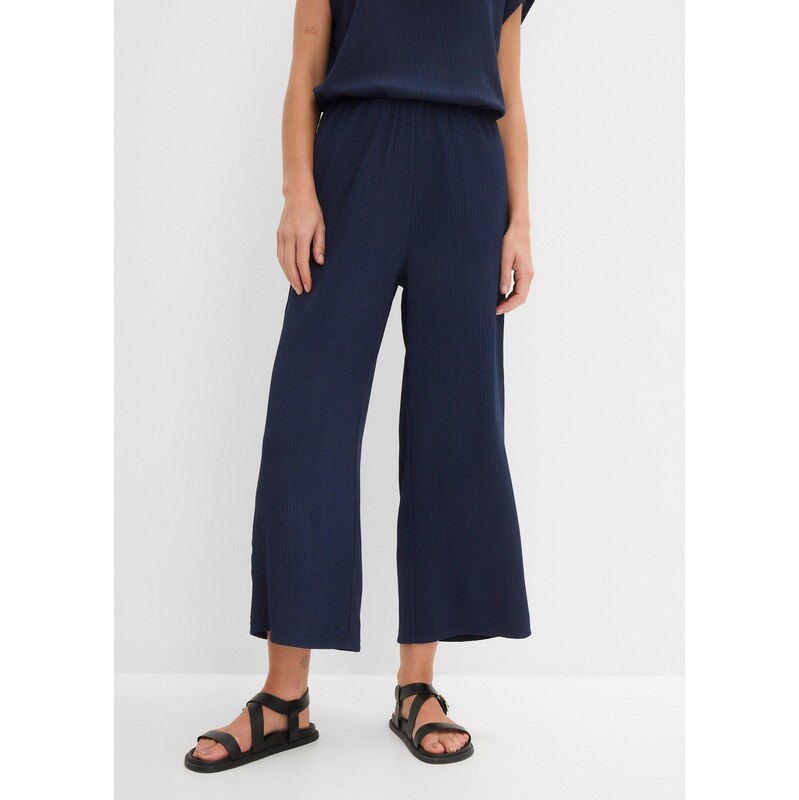 bonprix Culotte kalhoty ze strukturovaného materiálu modrá Žena