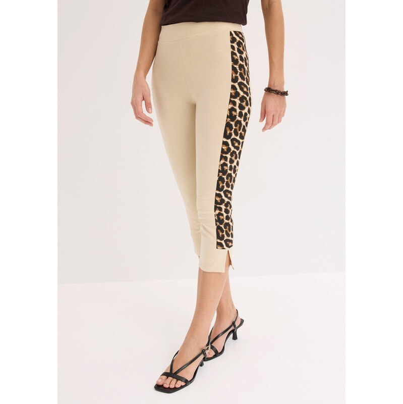 bonprix Capri legíny s leopardím potiskem béžová Žena